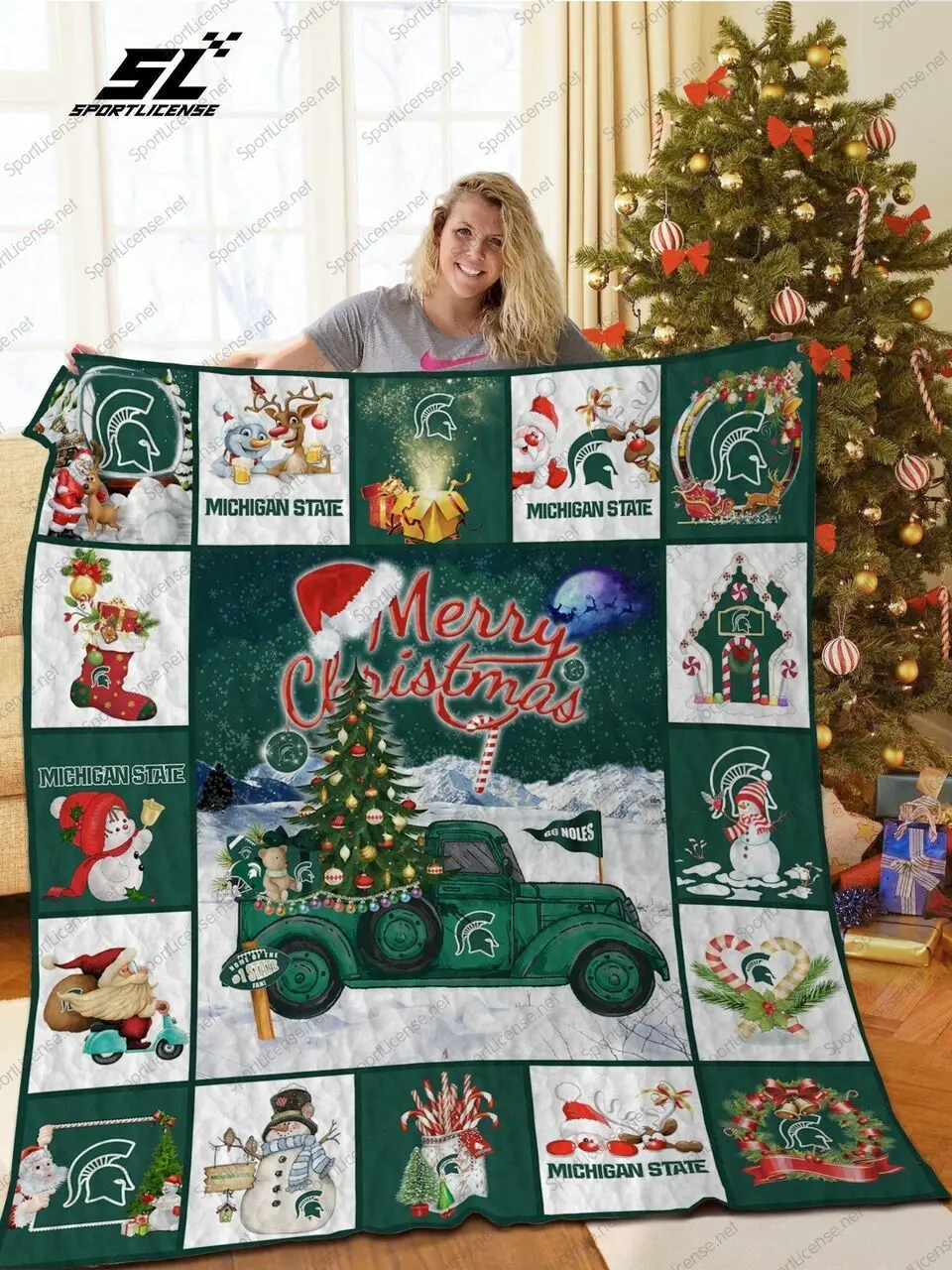 Bl Mss Christmas Truck Quilt Blanket and Home Decor