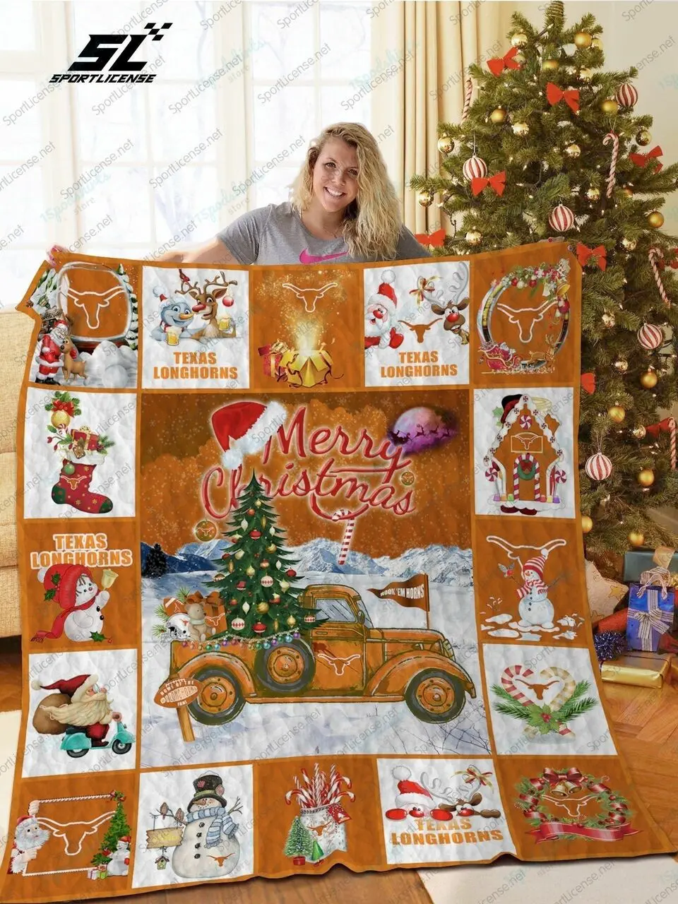 Bl Tl Christmas Truck Quilt Blanket and Home Decor