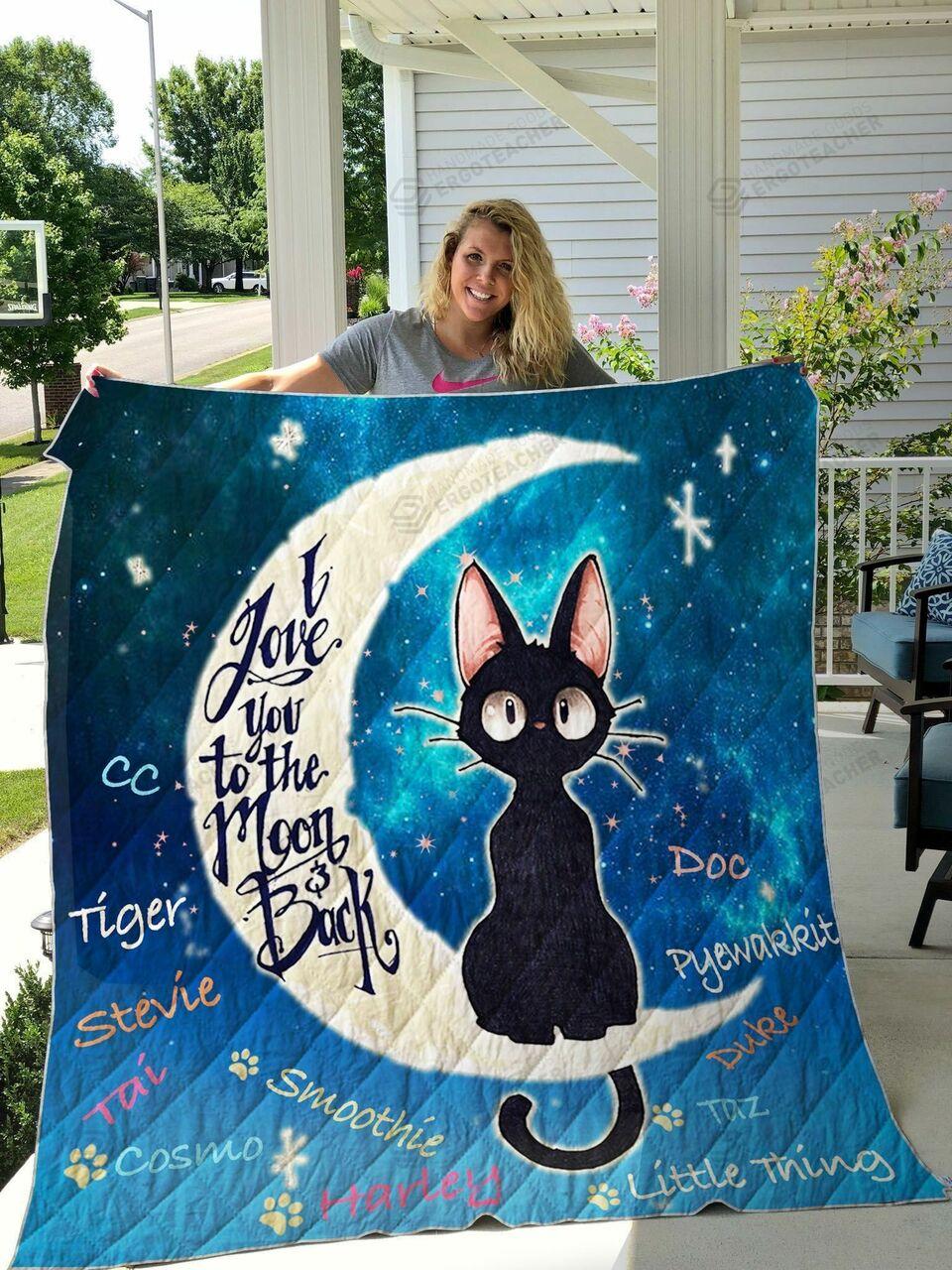 Black Cat And Moon I Love You Quilt Blanket Great Customized Gifts For Birthday Christmas Thanksgiving Perfect Gifts For Cat Lover and Home Decor