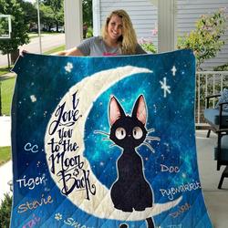 Black Cat And Moon I Love You Quilt Blanket Great Customized Gifts For Birthday Christmas Thanksgiving Perfect Gifts For Cat Lover and Home Decor
