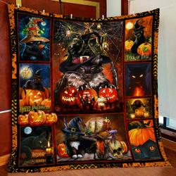 Black Cat Halloween Quilt Blanket and Home Decor