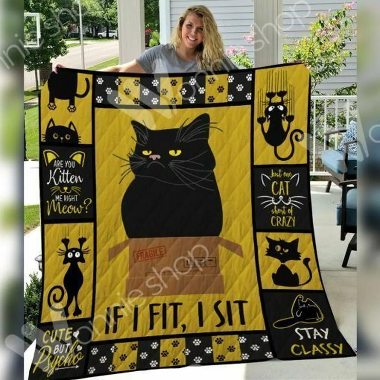 Black Cat Hur Quilt Cysiwk and Home Decor