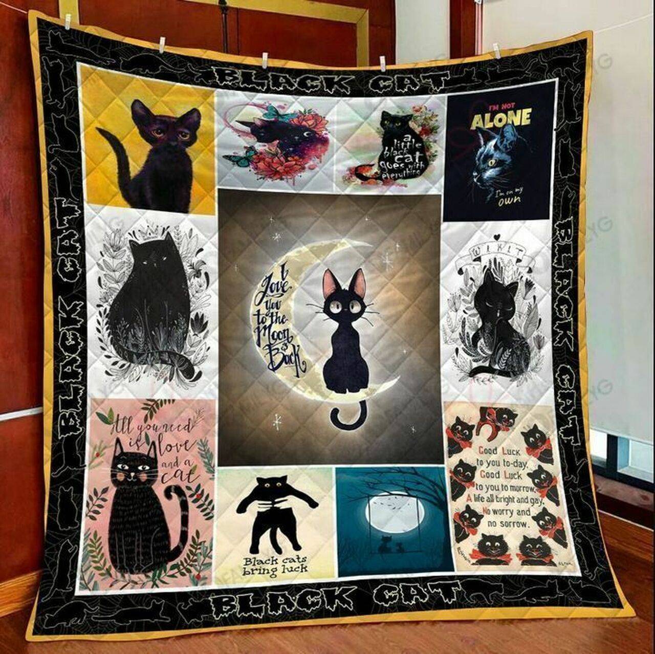 Black Cat Love You To The Moon And Back KL2409093CL Quilt Blanket and Home Decor
