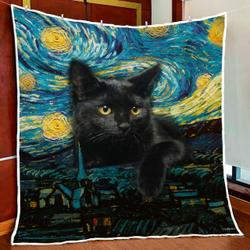 Black Cat Starry Night Quilt Blanket and Home Decor