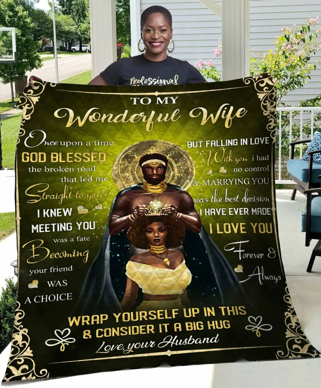 Black Couple To Wife Once Upon A Time God Blessed Quilt and Home Decor