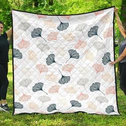 Black Gray Cream Coral Ginkgo Leaves Pattern DHCDHC DT1910 Quilt Blanket and Home Decor