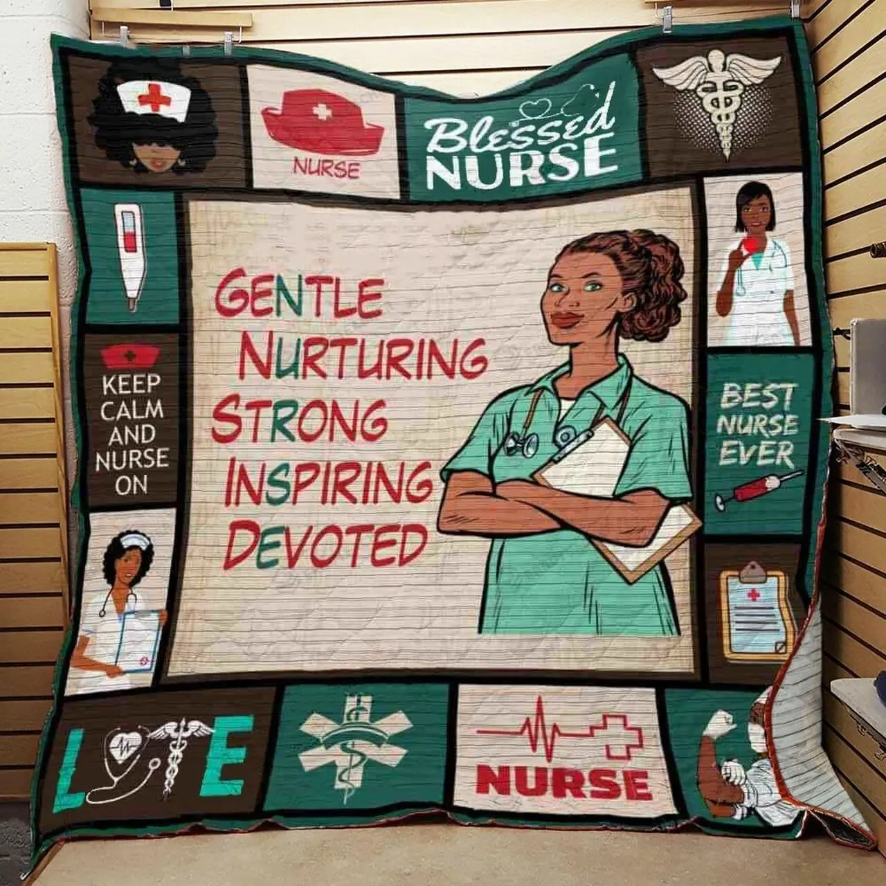 Black Nurse Gentle Nurturing Strong Inspiring Devoted Quilt Blanket Great Customized Blanket Gifts For Birthday Christmas Thanksgiving and Home Decor