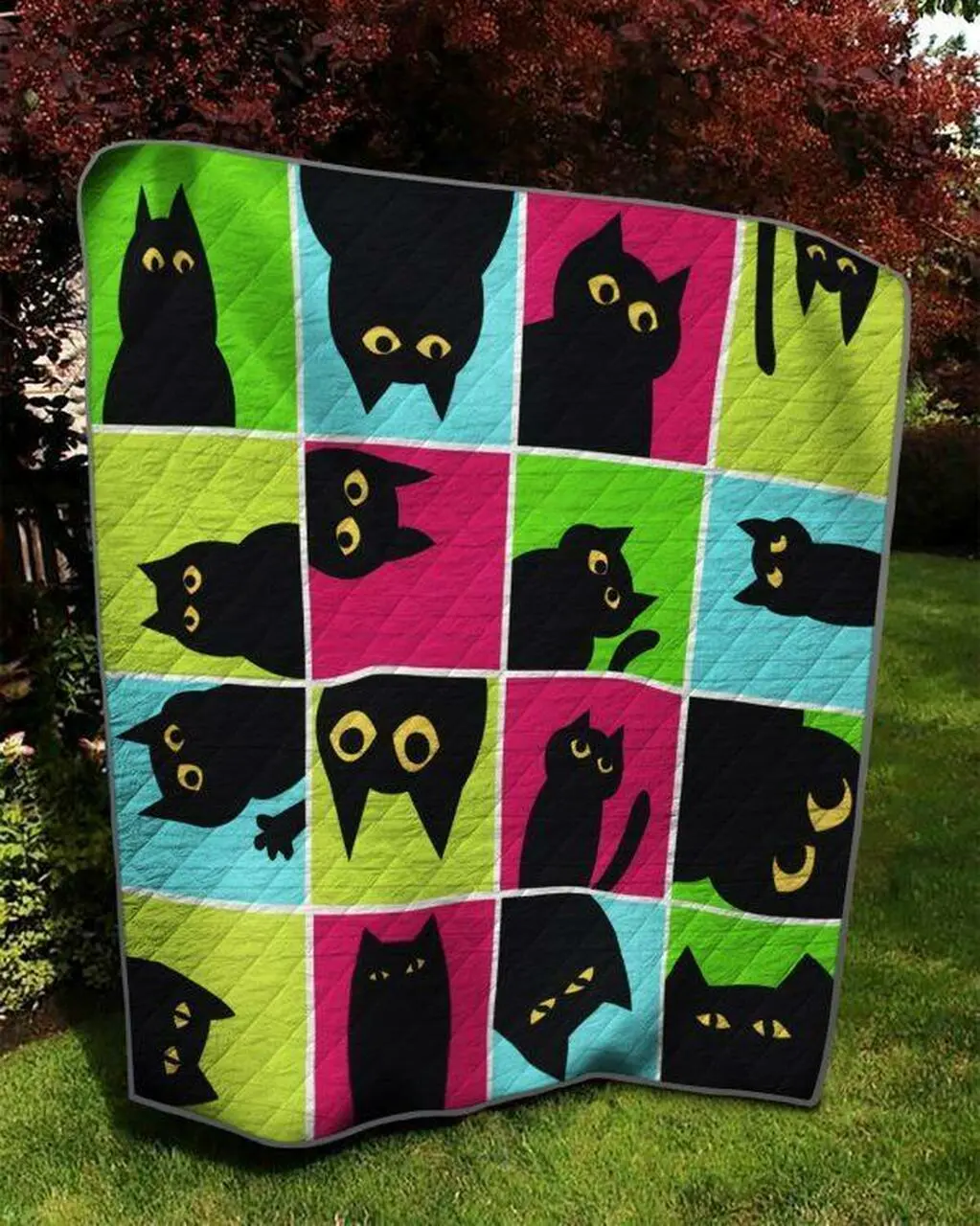 Black Weirdo Cat Quilt Blanket Quilt and Home Decor