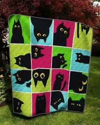 Black Weirdo Cat Quilt Blanket  Quilt and Home Decor