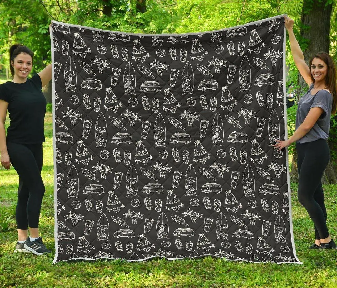 Black White Surfing Cl17100088Mdq Quilt Blanket and Home Decor