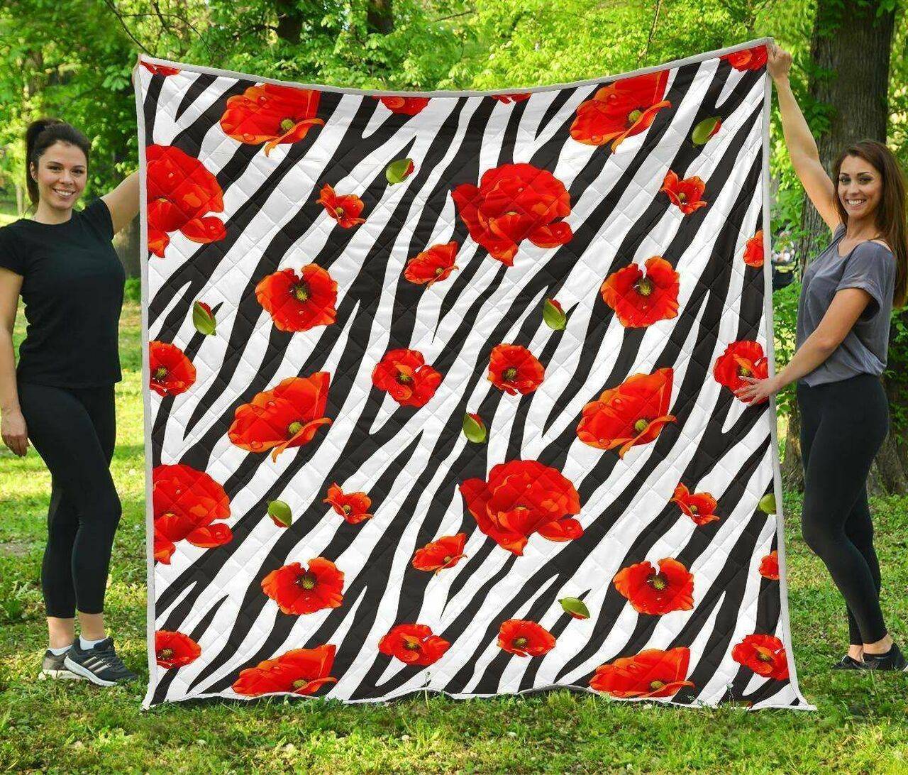 Black White Zebra Flower Hur Quilt and Home Decor