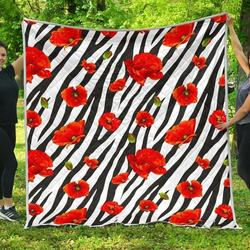 Black White Zebra Flower Hur Quilt  and Home Decor