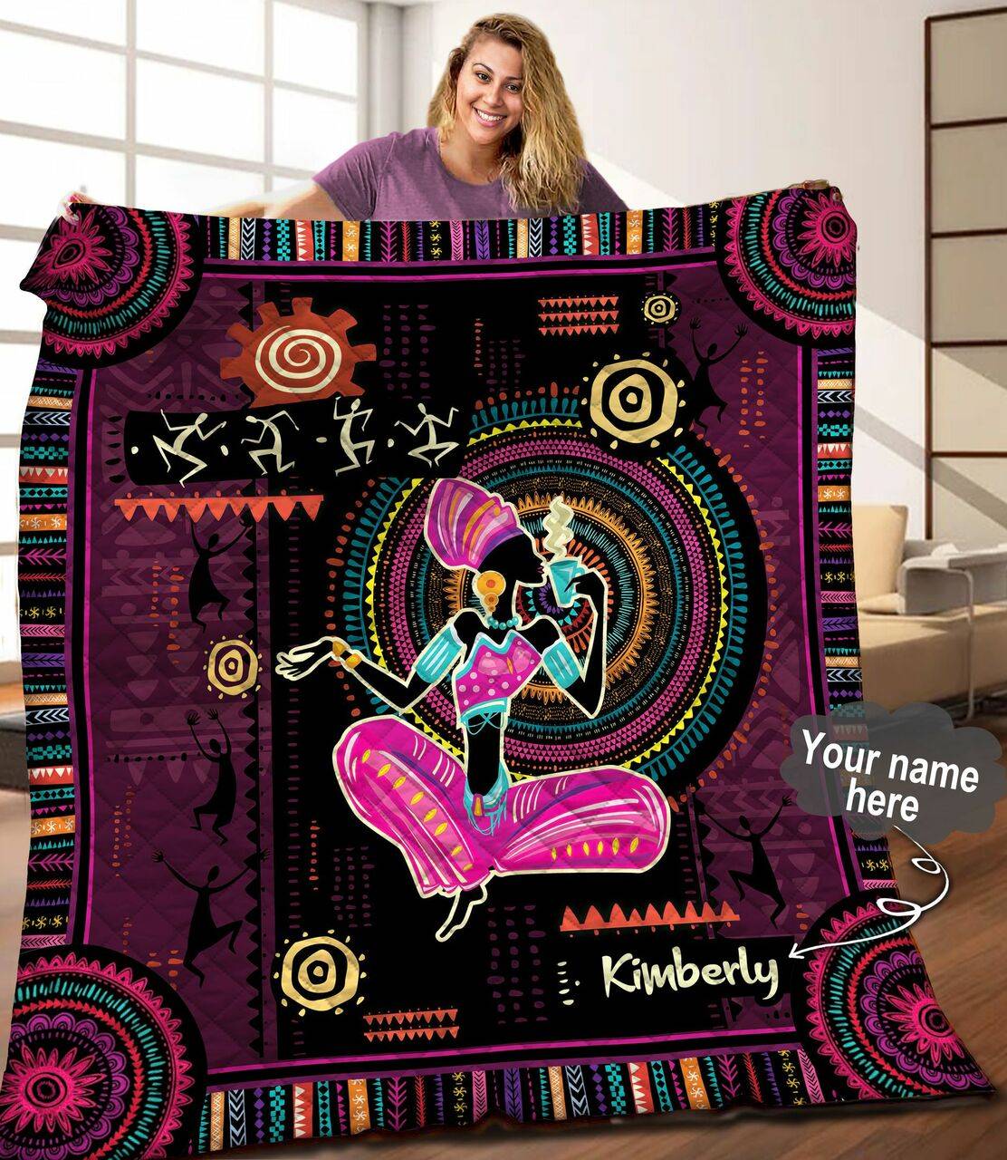 Black women Personalized Quilt Blanket C9B100603TA and Home Decor