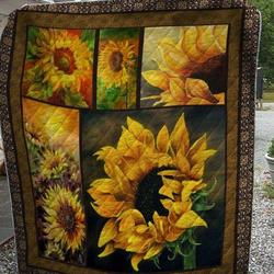 Blooming Sunflower Quilt Blanket Ver 2  Quilt and Home Decor
