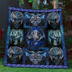 Blue Dragon Cross Quilt Blanket Yhn2  Quilt and Home Decor