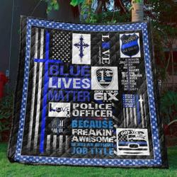 Blue Lives Matter Quilt Blanket Vh09  Quilt and Home Decor