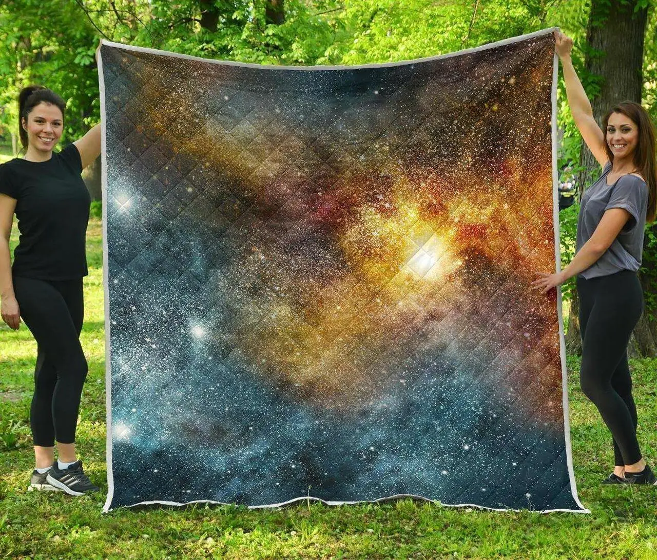 Blue Orange Stardust Galaxy Space Hur Quilt and Home Decor