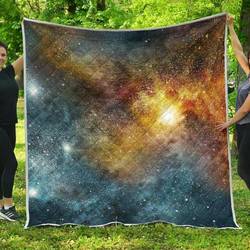 Blue Orange Stardust Galaxy Space Hur Quilt and Home Decor