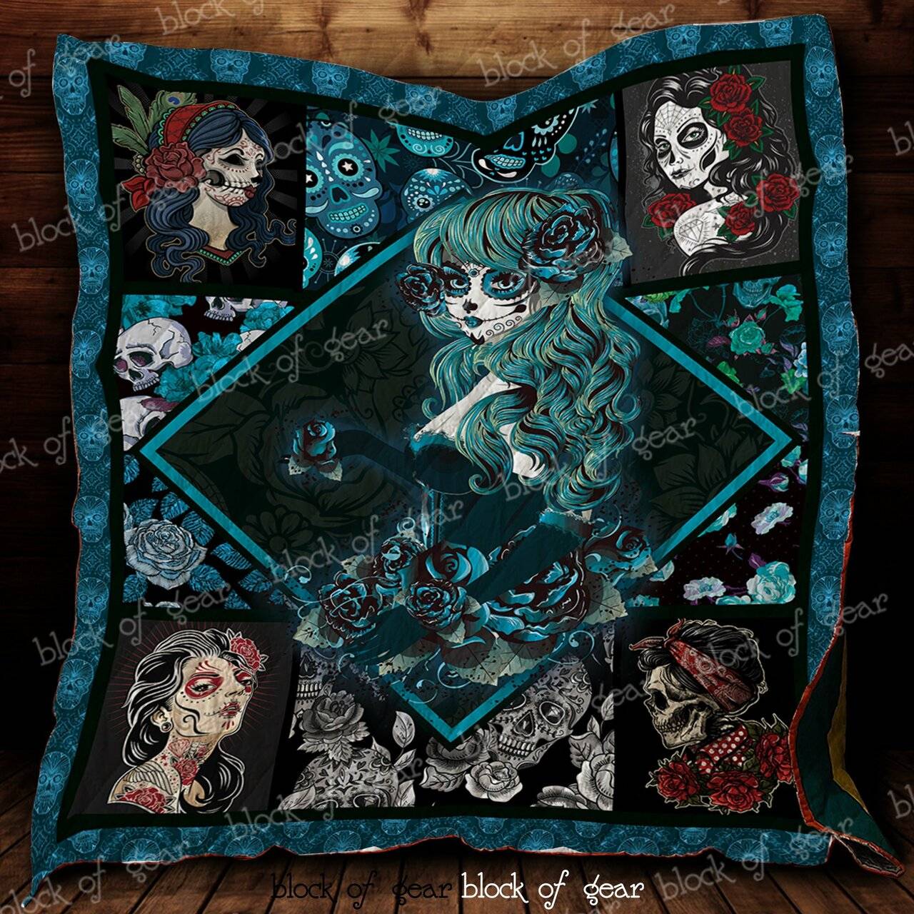 Blue Skull Girl Quilt Blanket Great Customized Gifts For Birthday Christmas Thanksgiving Perfect Gifts For Skull Lover and Home Decor
