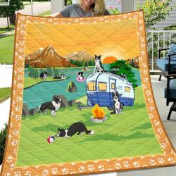 Border Collie Go Camping Quilt  Quilt and Home Decor