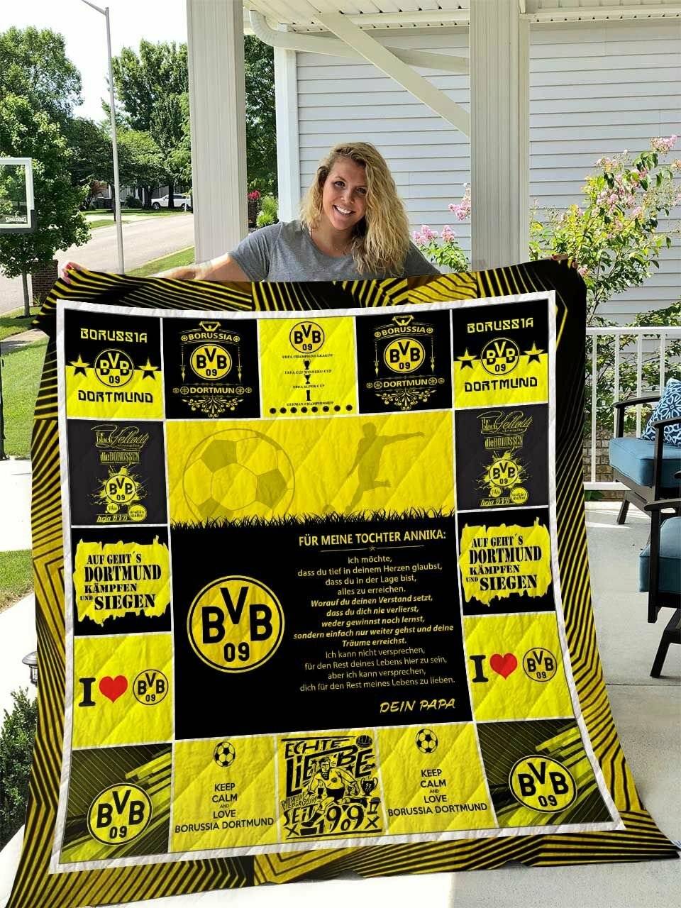Borussia Dortmund Fr Meine Tochter Annika Dein Papa Quilt Blanket and Home Decor