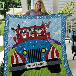 Boston Terrier Driving Car Quilt Blanket Great Customized Blanket Gifts For Birthday Christmas Thanksgiving and Home Decor