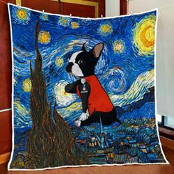 Boston Terrier Starry Night Love Mom Tattoo V1 Quilt Blanket and Home Decor