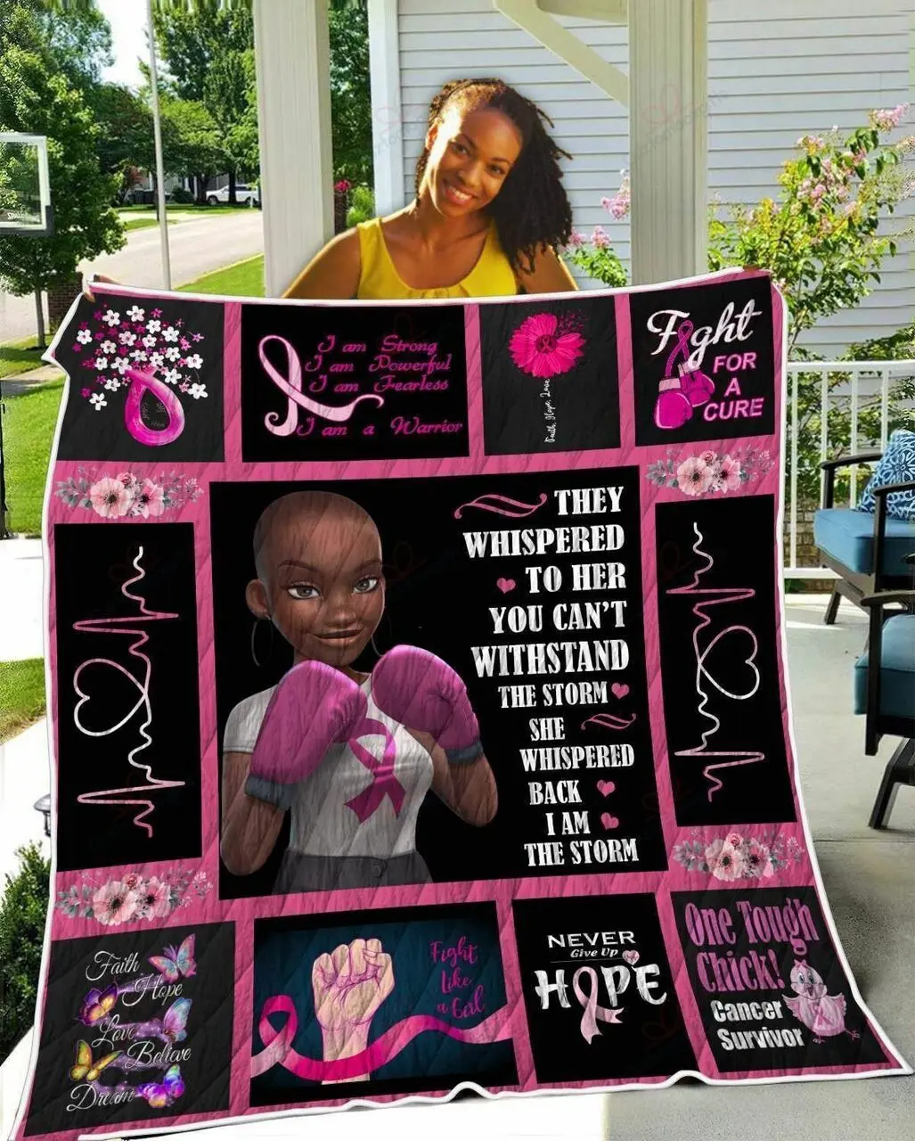 Breast Cancer Awareness Black Art TH2309169CL Quilt Blanket and Home Decor