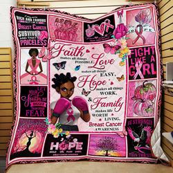 Breast Cancer Awareness - Black Woman Quilt Blanket and Home Decor