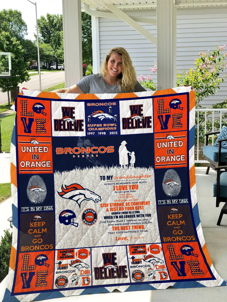 Broncos - To My Granddaughter - Love Grandmom Quilt and Home Decor