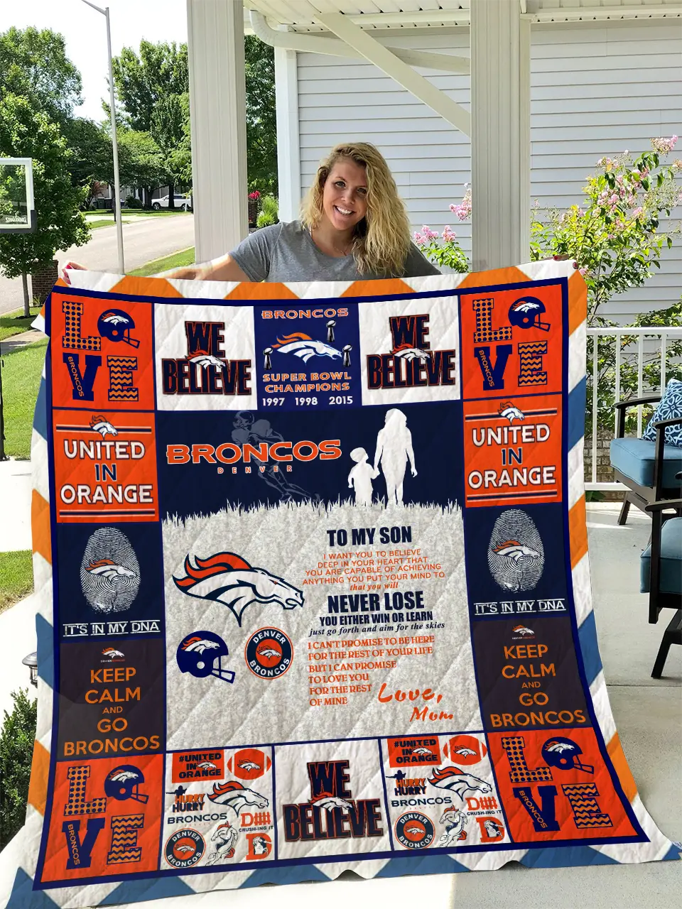 Broncos - To My Son - Love Mom Quilt and Home Decor