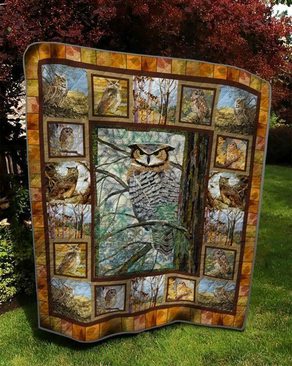 Brown Background Owl Quilt Blanket Quilt and Home Decor