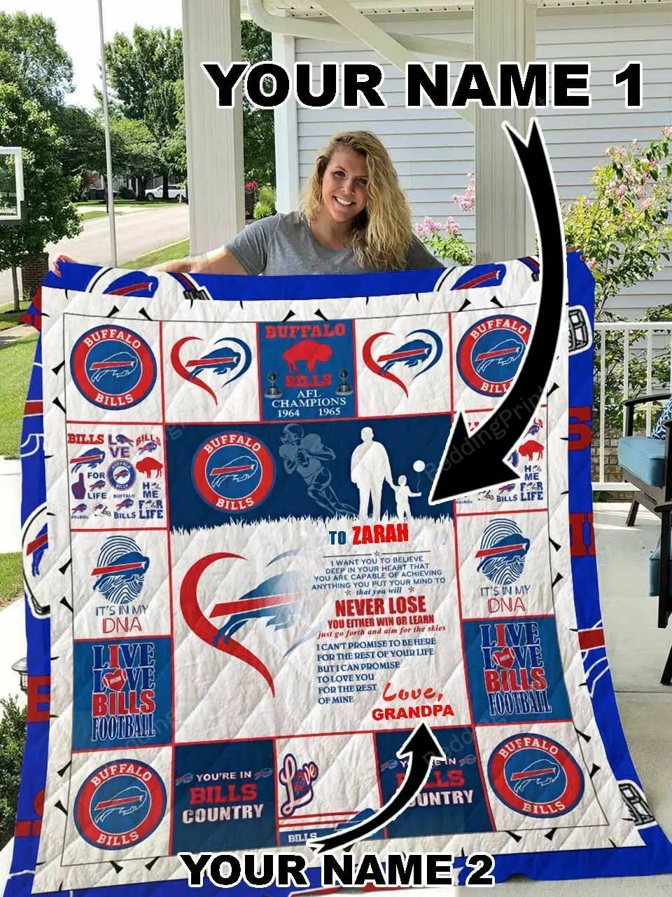 Buffalo Bills Personalized Name Quilt Blanket and Home Decor