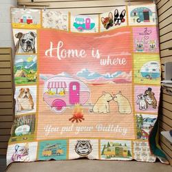 Bulldog Go Camping Quilt Blanket  Quilt and Home Decor