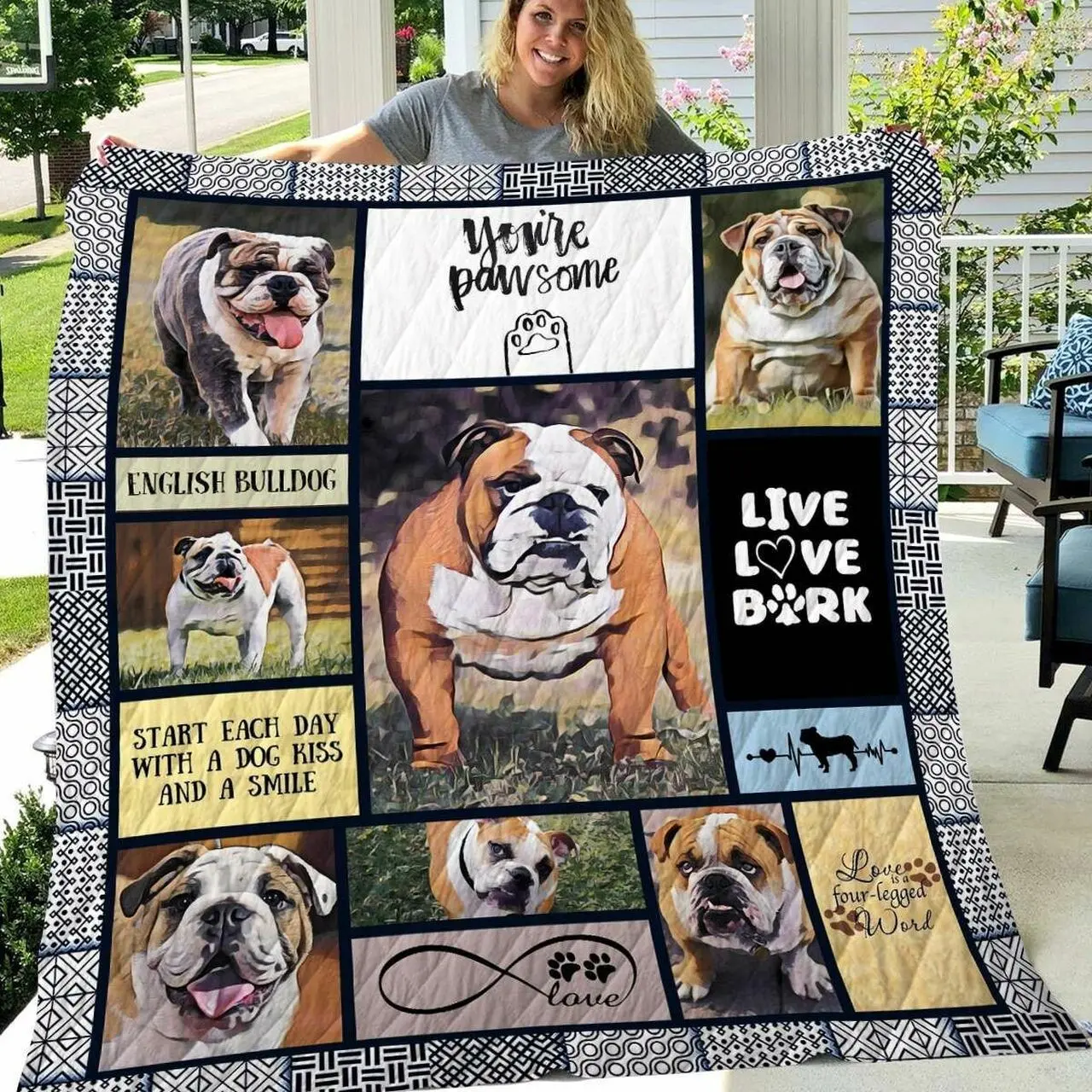 Bulldog Lick Their Feet U Quilt Zp and Home Decor