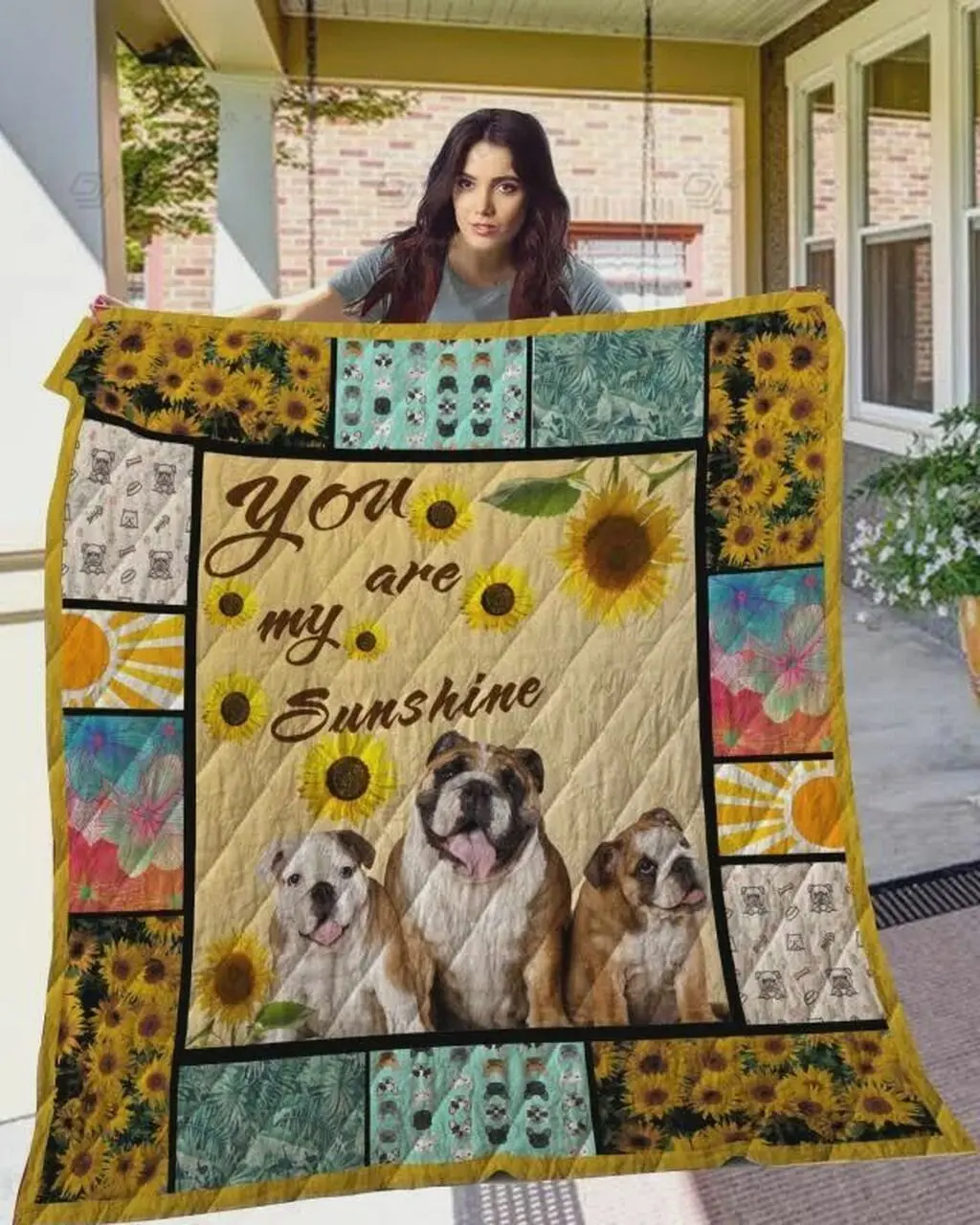 Bulldog You Are My Sunshine Quilt Blanket Great Customized Blanket Gifts For Birthday Christmas Thanksgiving and Home Decor