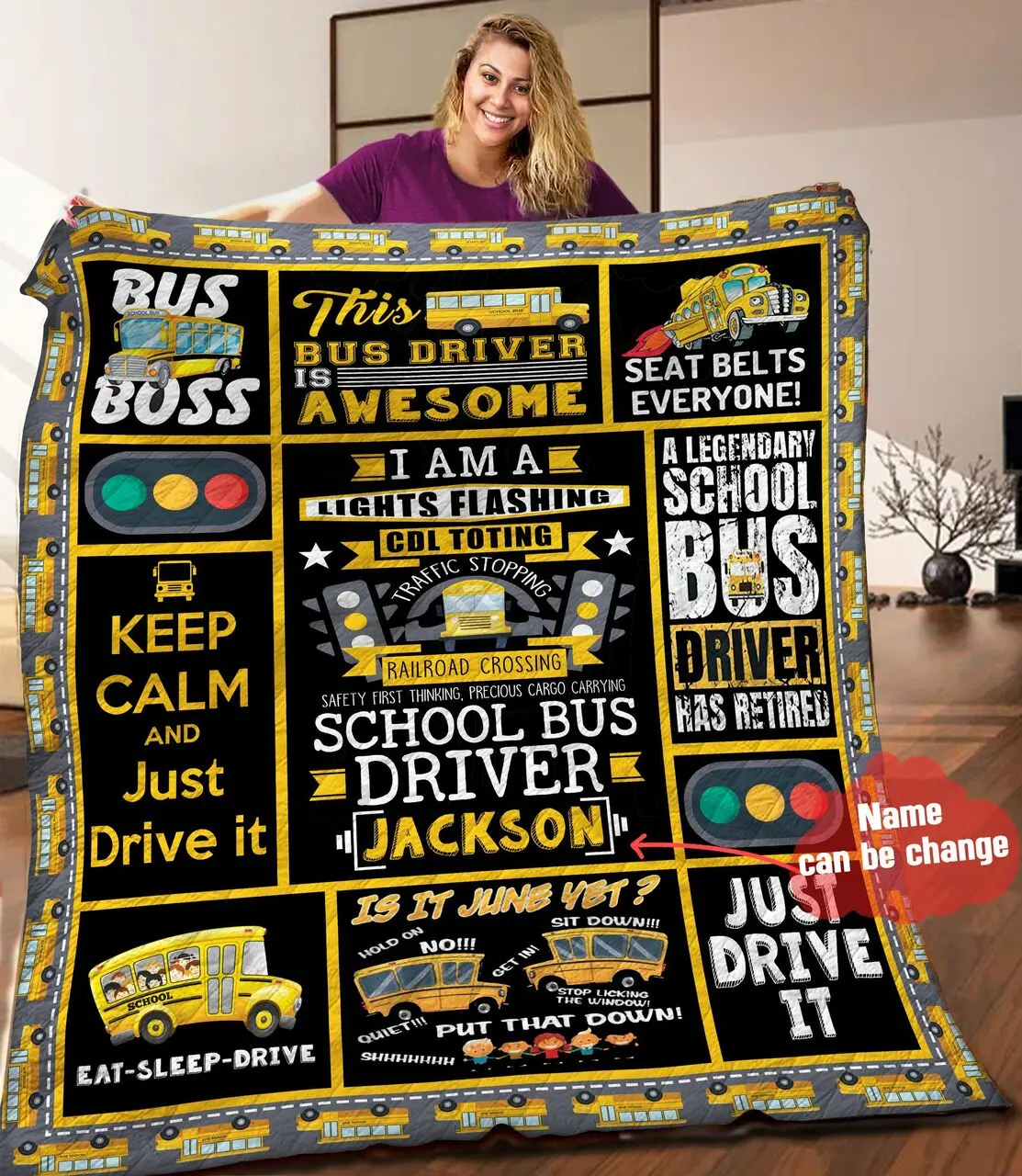 Bus Driver Personalized Quilt Blanket HHH100606NA and Home Decor