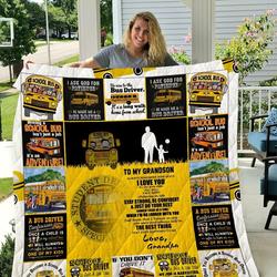 Bus Driver  To My Grandson  Love Grandpa Quilt Blanket and Home Decor