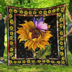 Butterfly On A Sunflower Quilt Blanket  Quilt and Home Decor