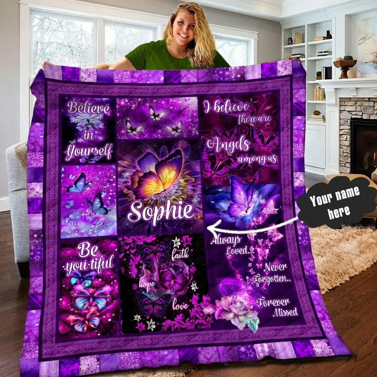 Butterfly Personalized Quilt Blanket Lml010601Dt and Home Decor