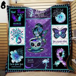 Butterfly Tea Cup Girl Suicide Awareness Quilt Blanket Dhc191202Vt and Home Decor