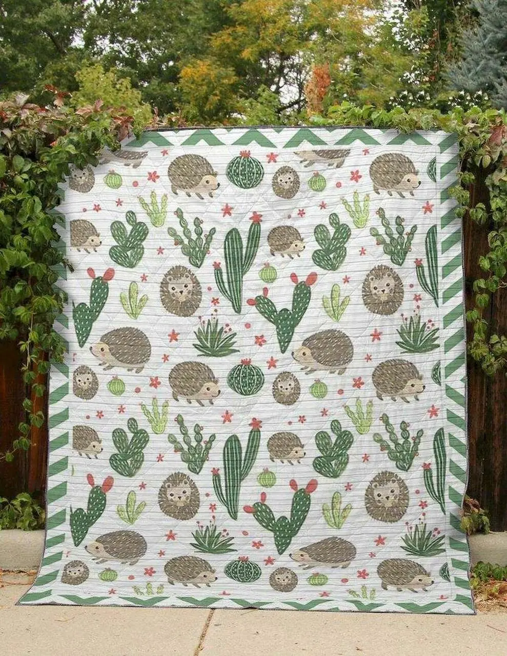 Cactus And Hedgehog Clt140611 Quilt Blanket and Home Decor