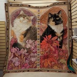Calico Cat With Flower Quilt Blanket Great Customized Gifts For Birthday Christmas Thanksgiving Perfect Gifts For Cat Lover and Home Decor