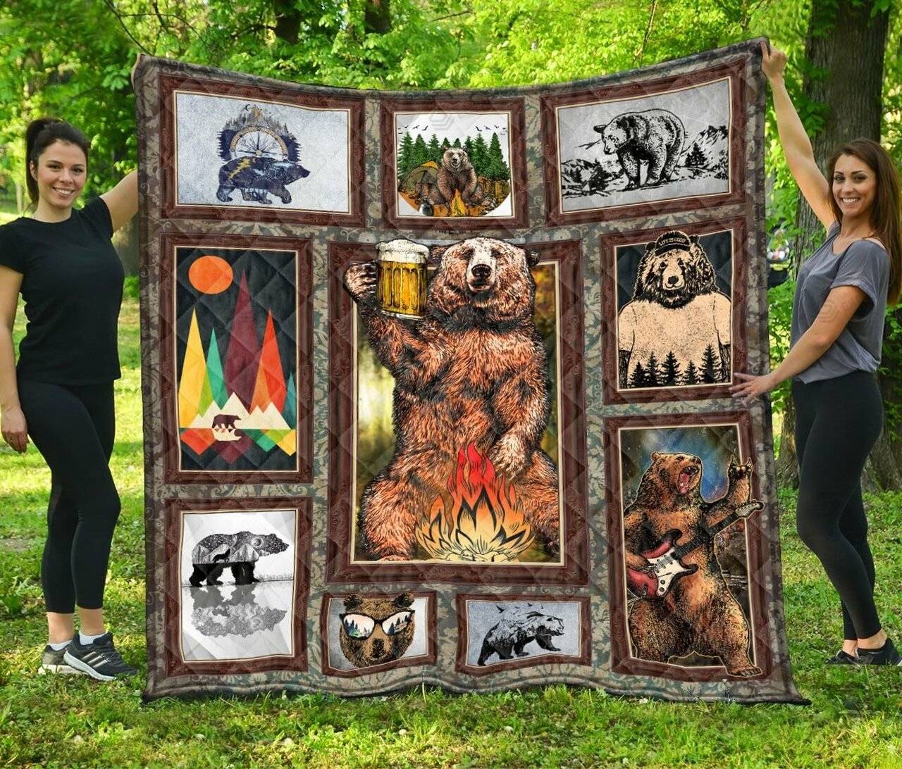 Camping Bear Drinks Beer Quilt Blanket Great Customized Blanket Gifts For Birthday Christmas Thanksgiving and Home Decor