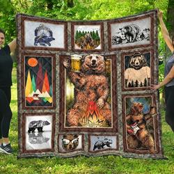 Camping Bear Drinks Beer Quilt Blanket Great Customized Blanket Gifts For Birthday Christmas Thanksgiving and Home Decor