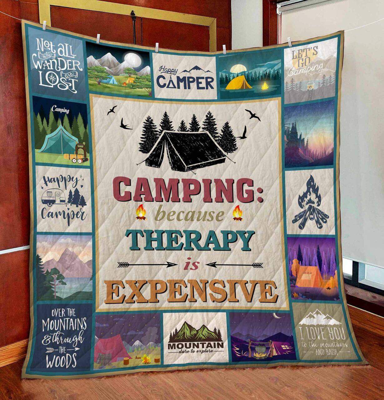 Camping Because Therapy Is Expensive Quilt Blanket and Home Decor