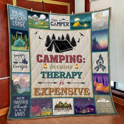 Camping Because Therapy Is Expensive  Quilt Blanket and Home Decor