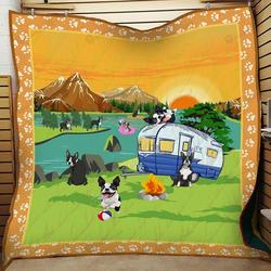 Camping Bulldog By The River Quilt Blanket Great Customized Blanket Gifts For Birthday Christmas Thanksgiving and Home Decor