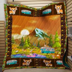 Camping Corgi Dog Lovers Quilt Blanket and Home Decor
