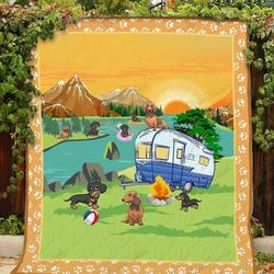 Camping  Dachshund  Quilt Blanket and Home Decor